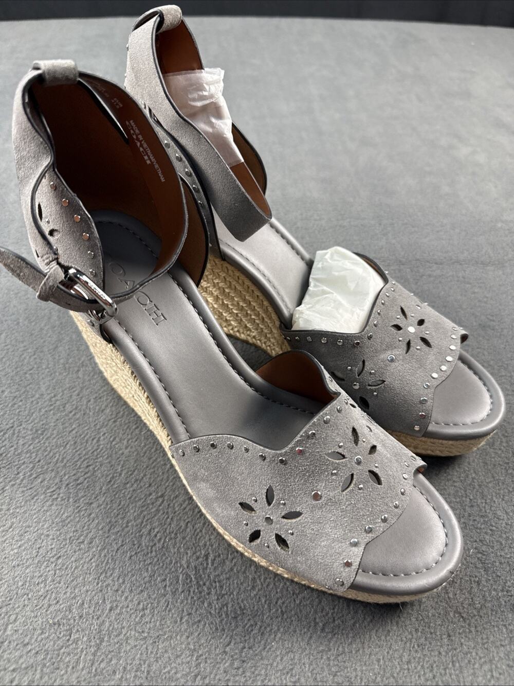Coach Heather Gray High Wedge Heels Sandals 11 B